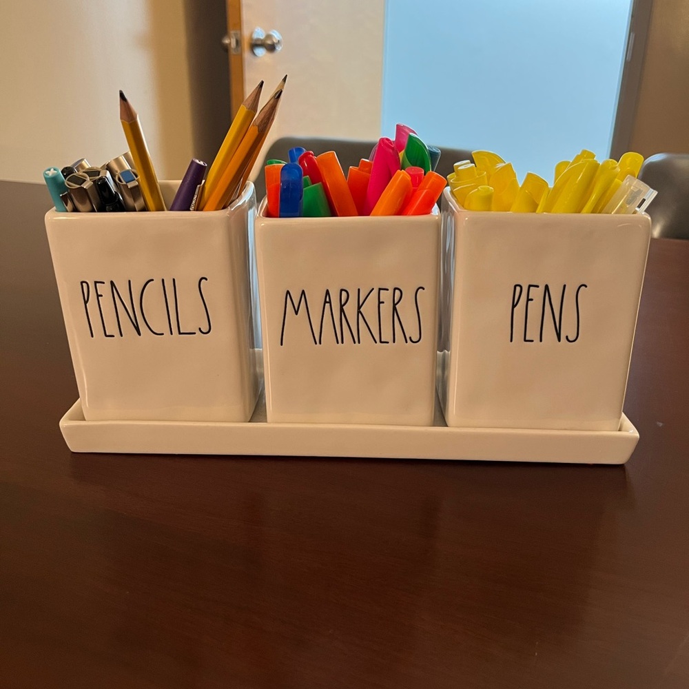 Rae Dunn White Ceramic Desk Organizer Set